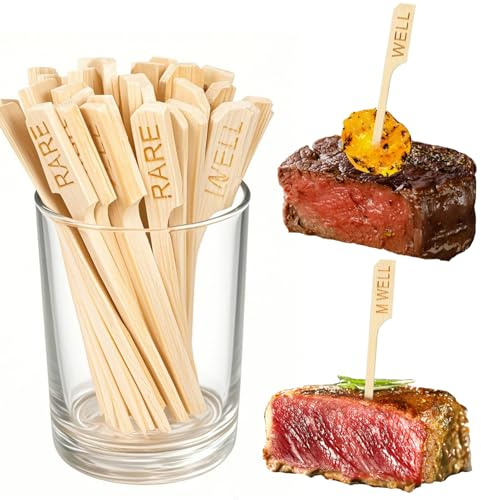 PEOUWNES 500 Pcs 3.5 Inch Bamboo Wood Paddle Picks Skewers, Assorted Bamboo Wood Steak Markers for BQ Party Kitchen Cocktail