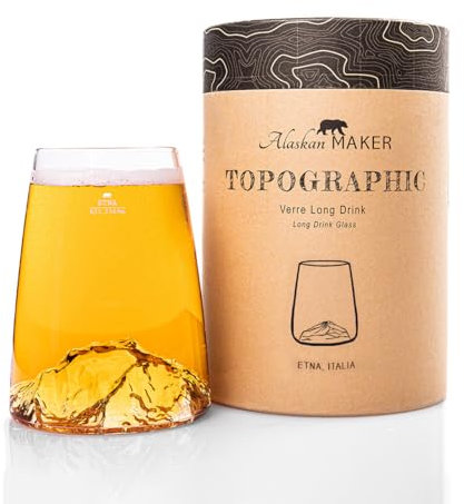 Alaskan MAKER Bicchiere long drink 450 ml - Cristallo di qualità superiore soffiato artigianalmente con montagne in rilievo | Cocktail, birra o bibita analcolica TOPOGRAPHIC (Etna)