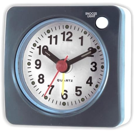 Aestustheri Silent Travel Alarm Clock - Non-Ticking, Quiet Mini Analog Clock with Snooze & Nightlight Function - Large Display for Heavy Sleepers - Ideal for Bedside & Travel