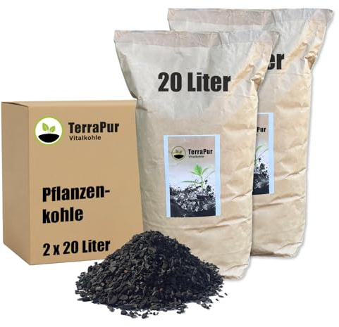 Miller TerraPur Vitalkohle 2 x 20 L (40 L) – Pflanzenkohle & Bodenaktivator für Terra Preta I Biokohle Bodenverbesserer für Humusaufbau, Kompost, Hochbeet & Garten I Schwarzerde-Effekt, ohne Zusätze