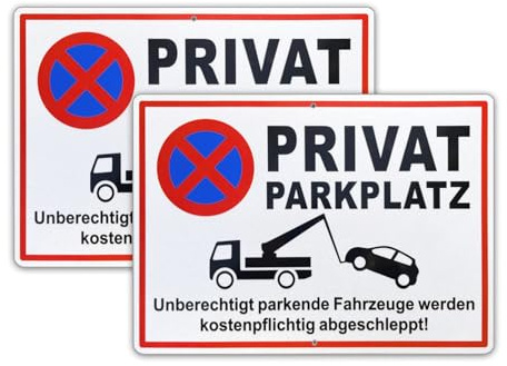 (2 Pack) Privatparkplatz Schild Alu 30x20 cm mit Löchern für Zaun, Reflektierend Schilder für Parkplatzschild Parken Verboten Schild