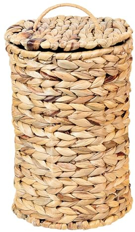 GRUGOODS Wicker Mülleimer mit Deckel handgeflochtene natürliche Wasserhyazinthe Mülleimer Rattan Badezimmer kleine geflochtene für Büro Hyazinthe Papierkorb für Haus Küche