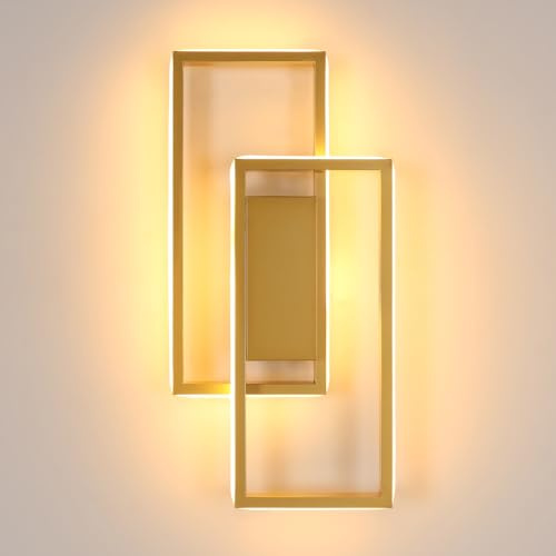 Riserva Lampada da Parete Interno LED, 28W Applique da Parete Moderne Oro, 3000K Bianca Calda, Lampada da Muro Rettangolare in Alluminio per Camera da Letto, Soggiorno, Corridoio, Scala