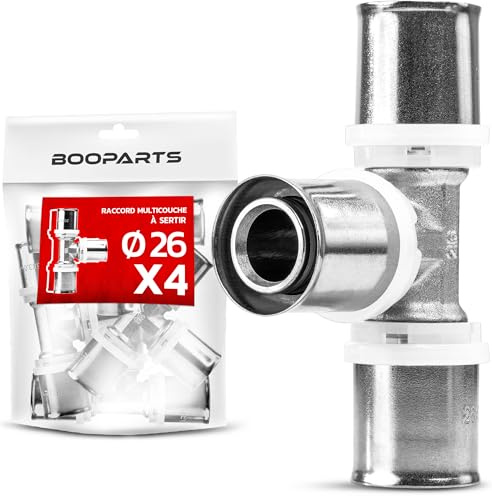 BOOPARTS – 4 Stück Pressfitting T-Stück Ø26–26–26 mm | TH Kontur T-Verbinder für Mehrschichtverbundrohr