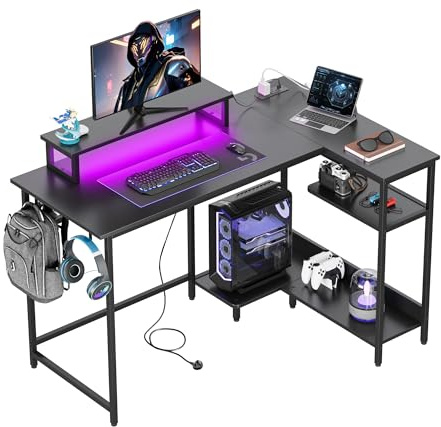 DEVAISE 120×80cm Gaming Desk, Corner Desk with Drawer, for Home Office, Black