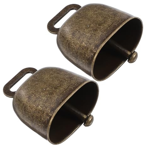 Toddmomy 2pcs Metal Cow Bells with Handle, Square Shape Rustic Calling Bells for Outdoor and Wedding Use, Portable Loud Sound Noise Maker for Party and Crafts