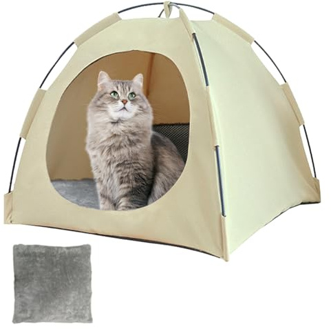 CEWROM Katzenzelt große Katze, Hundehöhle kleine Hunde, Katzenhöhle große Katzen Katzenhaus Indoor, Tragbares Katzenzelt für Katzen aus Atmungsaktivem Material, Waschbar & Leicht Katzentipi (Gelb, M)