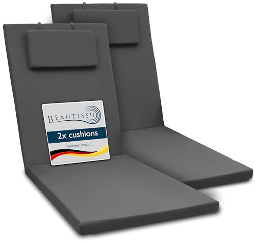 Beautissu 2er Set Gartenliege Auflage Sonnenliege UV-beständig Polster | 200x60x5cm Anthrazit Liegestuhl Liegenauflage Gartenmöbel Polsterauflagen UV-Beständige Sonnenliegen Reißverschluss Loft RL
