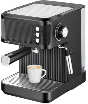 Wintem - Macchina Caffè 850W per Espresso Intenso con Filtro in Acciaio Inossidabile, Serbatoio da 2L e Compatibilità con Caffè Macinato e Cialde, Uso Facile e Design Compatto Nera