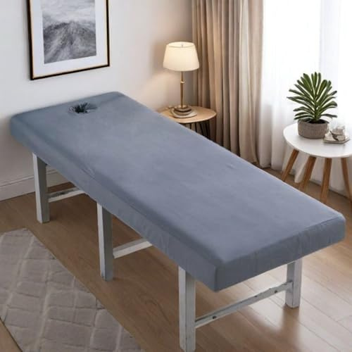 Odot Bezug Massageliege Frottee mit Loch Massageliege Laken Waschbare Weiches Atmungsaktiv Mikrofaser Massagetisch Bettlaken Gesichtsauflage für Schönheitsbett Spa, Einfarbige (Grau,70x185cm)