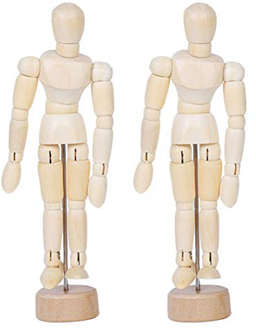 MUELODSIC 1 Set Manichini in Legno Massello con Articolazioni Mobili da Pupazzi Decorativi per Scrivania Modelli Anatomici Articolati per E Decorazione Desktop 2 Pezzi
