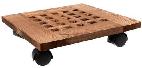 TOBBOMEY Soporte para Macetas con Ruedas Vintage para Interior y Exterior, Base Cuadrada De Madera Resistente, Bandeja Móvil Desmontable para Plantas Pesadas, Carrito Móvil para Jardín y Hogar