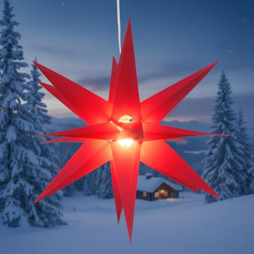 GURU SHOP 3D Außenstern Kaspar, Weihnachtsstern, Ø 55 cm 230V E14 rot offen | Wetterfest, aus Polypropylen, einfach aufzubauen, ideal für Terrassen und Balkone.