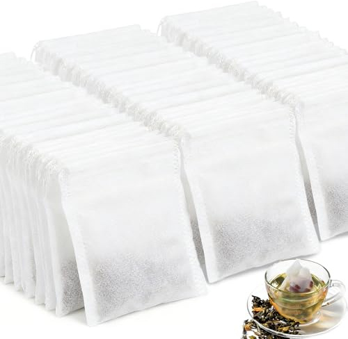 300Pcs Empty Tea Bags for Loose Leaf Tea, 2.75” x 3.54” Disposable Tea Bags Bulk Filter Bags with Drawstring Can Be Filled with Leaves DIY Empty Bags Suitable for Loose Tea Coffee Spices