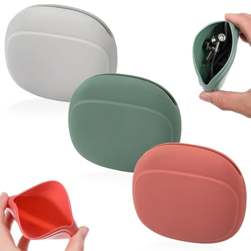 BAHME 3 Pcs Mini Pochette, étui pour Casque en Silicone, Petit étui de Rangement, Rangement Cable et Chargeur, Sac de Rangement en Silicone, Ecouteurs de Protection pour Couteurs, Mini Boîte à Clés