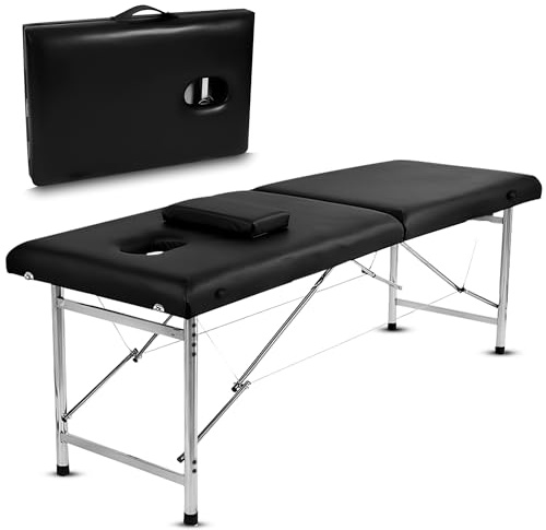 Fitby Massageliege klappbar Maya – Profi Kosmetikliege & Massagebank, 2-Zonen Leichtbau Aluminium, Ergonomisch & Tragbar, Kunstleder-Bezug, Schwarz