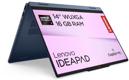 Lenovo IdeaPad 5 | 2-in-1 Laptop | Ryzen 7 | 16GB | 512GB | Ohne Netzteil | CoPilot+ PC | 14 WUXGA Display| Touch| AMD Ryzen 7 250 | 16GB RAM | 512GB SSD | AMD Radeon 780M | QWERTZ | Windows 11 |Blau