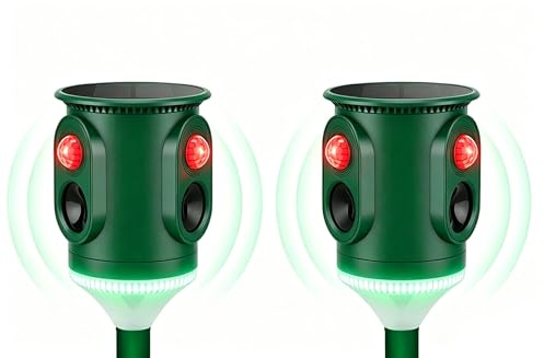 2x Repellenti solari a ultrasuoni 360° con luce lampeggiante, sensore di movimento,impermeabili per giardino, contro gatti, cani, scoiattoli, procioni, puzzole