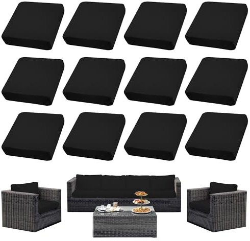 SUKAIKEQA Patio-Kissenbezüge | Outdoor-Sofabezüge | Stretch-Sofakissenbezüge | Sofabezüge | Abnehmbar und maschinenwaschbar. (12, Schwarz)