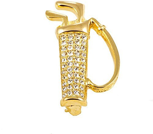 Brosche Golf Golfbag Emaille Kristalle Vergoldet Gold-Auflage 24-Karat Anstecknadel
