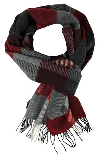 Rotfuchs Wollschal Winterschal Herrenschal weich & Warm Karo modisch Wolle Made in Germany (rot grau schwarz, 180 x 29 cm)