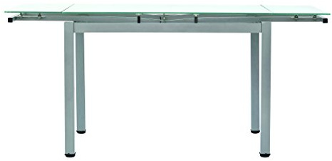 KONTE.DESIGN Tavolo RAPALLO allungabile in vetro bianco opaco e base metallo satinato grigio, 110x70x76 cm