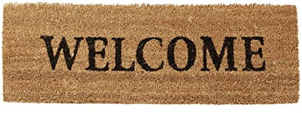 Relaxdays Fußmatte schmal WELCOME als Kokos Fußabtreter mit rutschfstem Gummi PVC Türmatte optimal für Balkon Terrasse Flur Veranda Haustür Eingangsmatte und Kokosmatte HBT: 1,5 x 75 x 25 cm, natur