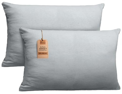 NatureMark 2er Set Jersey Kissenbezüge – Elastisch, weich, atmungsaktiv und hautfreundlich – Waschbare Kissenhülle - 40x60 (ideal für Nackenkissen) – Silber Grau