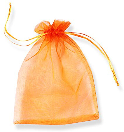 PLECUPE 100 Stück Organzasäckchen 10x15 cm, Organzabeutel Durchsichtig Tunnelzug Süßigkeiten Beutel Saeckchen Geschenk, Hochzeit Säckchen Party Festival Beutel Bonbonsbeutel Candy Bags - Orange