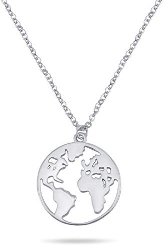 Nuoli® Weltkugel Halskette für Damen (45+5cm) 925 Sterling Silber, verpackt in einer Werkstatt für Menschen mit Behinderung