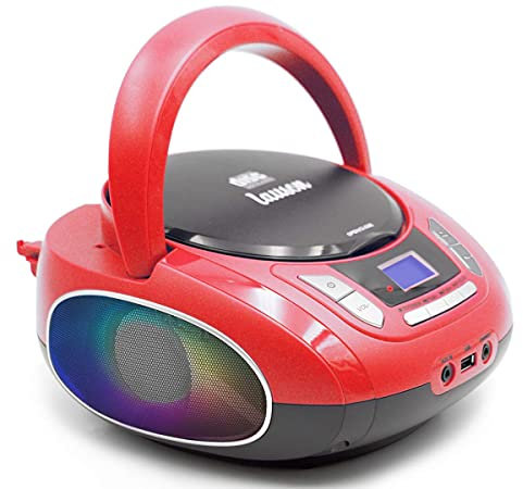 Lauson NXT962 Reproductor CD Portátil Luces LED Multicolor y Radio FM Digital y Pantalla LCD | Lector USB para Reproducir Música MP3 | CD Player con Salida de Auriculares y Altavoces (Rojo)