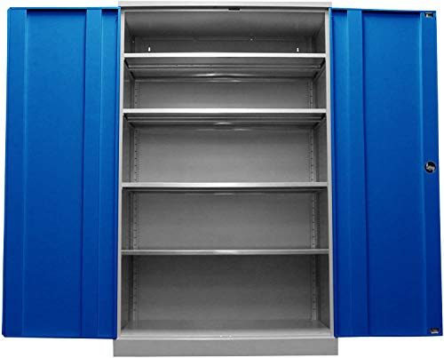 Schrank & Stuhl Werkzeugschrank Koloss – Werkstattschrank/Stahlschrank mit 4 höhenverstellbaren, vollverzinkten Fachböden, 195x120x60 cm (HxBxT), Grau/Blau
