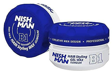 NISHMAN Aqua Gel Wax for Men B1 - Gumgum 150g - Bubble Gum Scent - Natural Shine Look - Ultra High Strong Hold - Long-Lasting Control and Definition