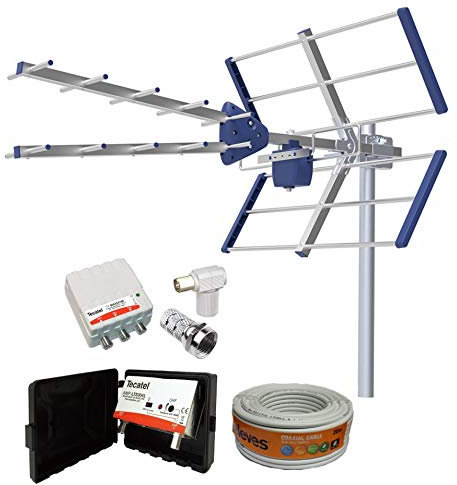 Kit Amplificado Antena TV Compact 5G + Rollo 20M + Amplificador 30dB + Fuente alimentación + Conectores F Y TV.