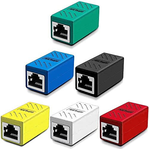 Greluma 6 st RJ45 koppling,nätverkskoppling,ethernet anslutningar,skärmad in-line koppling för Cat7/Cat6/Cat5e/Cat5 ethernet kabel förlängningskontakt-hona till hona (6 färger)