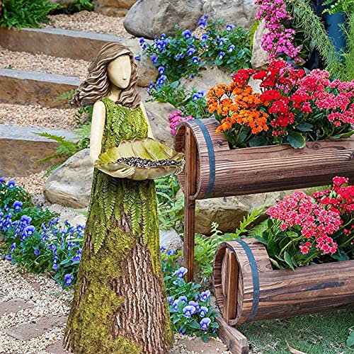 XXXXW Gartenstatuen 2 in 1 Harz Gartin Göttin Dekoration Statue Vogel Feeder Kolibri-Feeder Garten Outdoor Pet Vögel Fütterungsutensilien Ornamente Dekorative Gartenskulptur