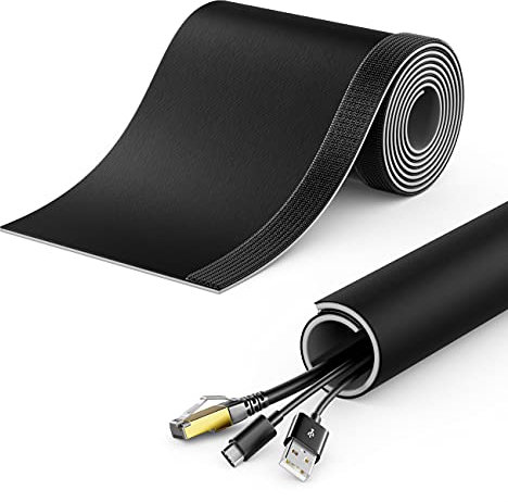 deleyCON 1,5m Kabelschlauch mit Klettverschluss 35mm Durchmesser Kabelmanagement Kabelkanal Kabelschutz Weiches Mikrofaser Nylon Gewebe Kabelmantel Haushalt Büro Schwarz