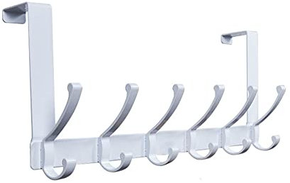 Türhaken zum Einhängen Kleiderhaken Tür Badezimmer Türhakenleiste Innenseite Metall Türgarderobe mit 12 Haken Tür Handtuchhalter Jackenhalter Ohne Bohren Bad Zubehör Schlafzimmer Garderobe, White