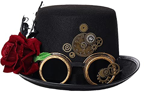 COSDREAMER Unisex Steampunk Zylinder Halloween Kostüm Hut mit Brille Schwarz