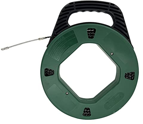 IRSCorp 4mm 100ft Fish Tape Reel PET Cable Puller Cable Rods Shatterproof Case Electrical Cable Puller Through Wall Wire Guide Device Threader Black