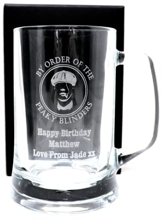 Regalo Personalised Engraved Pint Glass Tankard - Peaky Blinders Design (Cardboard Gift Box)