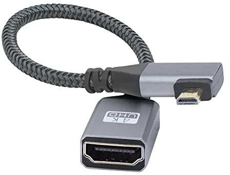 RIIEYOCA 4K Micro-HDTV auf HDTV Kabel Adapter,Linker Winkel Micro Stecker auf HDTVs Buchse Aluminium Kurz Nylon Geflochtenes Kabel Unterstützung 4K UHD, für Laptop,Projektor,TV,Monitor(20cm)