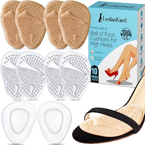 Wiederverwendbares Ballenpolster Vorfuß, Ballenpolster High Heels für Frauen, den ganzen Tag Schmerzlinderung und Komfort, Waschbares Vorfußpolster Einheitsgröße Fußballenpolster (10 Stück im Set)