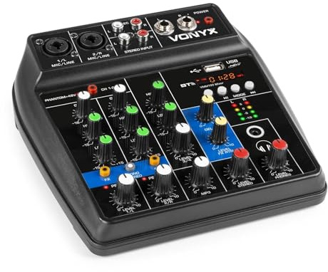 Vonyx VMM100 4-Kanal-Mixer mit Bluetooth und USB-mp3-Player