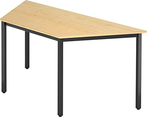 bümö Multifunktionstisch Ahorn, Tisch 160 x 69 cm, Tischfuß vierkant schwarz - Tisch Trapez, Besprechungstisch System D-Serie, Konferenztisch, Meetingtisch, Mehrzwecktisch, Pausentisch