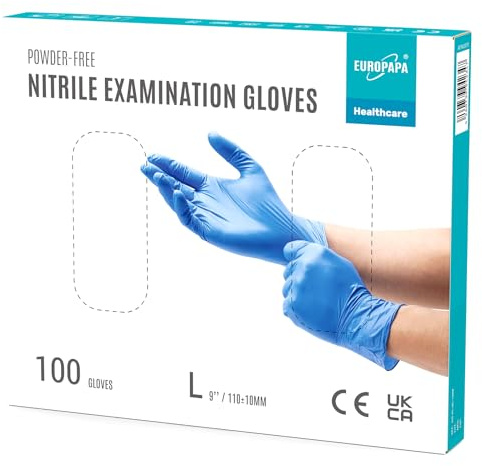 EUROPAPA® 100x Nitrilhandschuhe Einweghandschuhe Einmalhandschuhe Untersuchungshandschuhe Nitril Handschuhe puderfrei ohne Latex unsteril latexfrei disposible gloves (L, Ocean Blau)