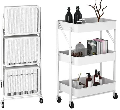 MAGIC SELECT Hilfsküchenwagen Faltbarer Obst- und Gemüsewagen, Mehrzweck. Küchenregal mit Rollen. Servicewagen mit 3 Ablageebenen für Haushalt, Bad, Wohnzimmer, Terrasse, Handwerk.