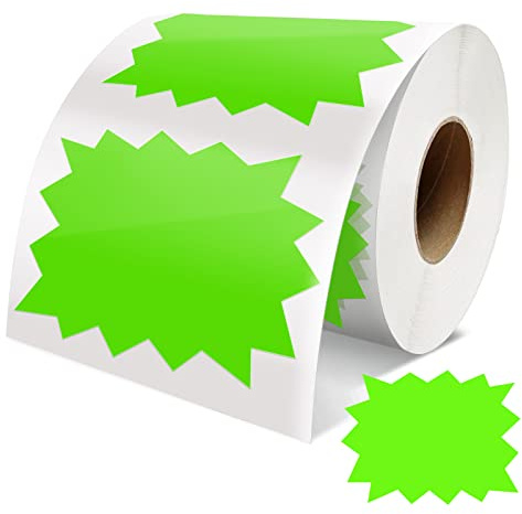Preisschilder Aufkleber Grün 75mm x 100mm Selbstklebend Groß Starburst Zeichen verkaufsschilder Abnehmbar Wasserdicht Etiketten für Einzelhandel Supermärkten Business 500 Stück