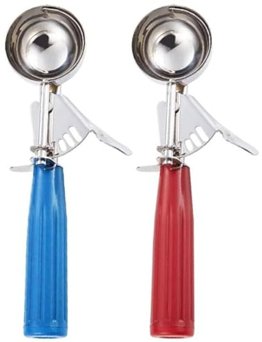 Meadow Lane Trigger Scoop - #24 Size (2-in Diameter) 2.7 Tbsp Capacity, Stainless Steel, Portion Control, Ice-cream & Cookie Dough Scoop, Red and Blue, 2-Pack