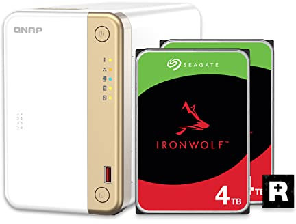 QNAP TS-262-4G-24S-US NAS desktop multimediale a 2 alloggiamenti con capacità di archiviazione di 4 TB, bundle HDD IronWolf di Seagate RAID 1 preconfigurato